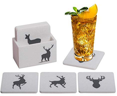 Set Filz-Untersetzer, Glasuntersetzer WILD Weiß-Grau, 9-teilig mit Box, Baruntersetzer, Bierdeckel, für Wein, Cocktail