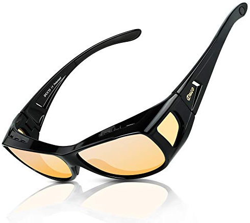 DUCO Polarisierte Nachtfahrtbrille Überbrille für Korrektionsbrille für Brillenträger Polarisierte Nachtsichtbrille (M, Schwarz)