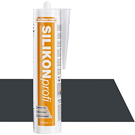 S-Polybond® SILIKONprofi, Alkoxy- Silikon 310ml Kartusche Dichtstoff für Innen-und Außen Sanitär, Küchenbereich, Bausilikon, uvm. MEKO frei (anthrazit RAL 7016, 5x Kartuschen)