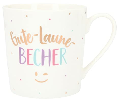 Depesche 5909-054 - Tasse mit Henkel, Becher aus Porzellan, 300 ml, mit Aufschrift, Gute-Laune-Becher
