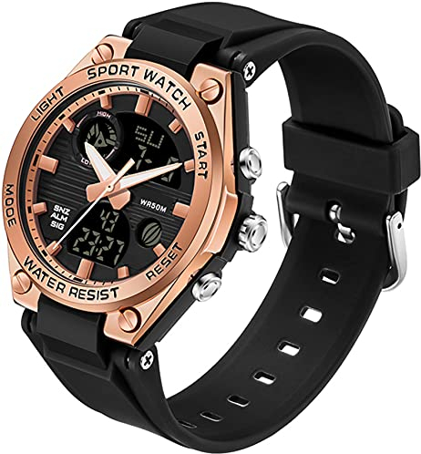 Damen Uhr Digital Armbanduhr mit Silikonarmband 50M Wasserdicht Digitaluhr für Mädchen Jungen Analog Digital Sportuhr mit Alarm Datum LED Kinderuhr Elektronisch Rosegold
