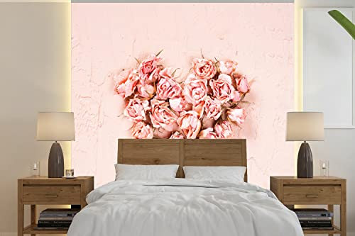 Selbstklebend Tapete Wandpapier Wandaufkleber Fototapete Tapeten Wanddeko 240x240 cm Herz - Blumen - Rosa