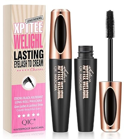 4D Waterproof Mascara - Black Volume and Length, False Lash Effect With Soft Brush, Long Lasting Fibre, No Smudge, Organic