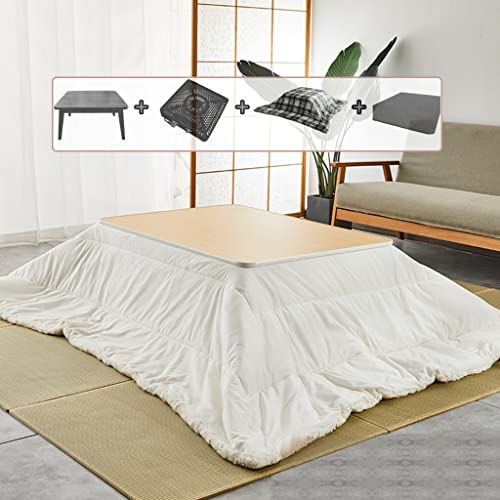 TESZON Japanisches Kotatsu-Tischset mit Heizung und Decke, Matte, Plug-in-beheizbares Tisch-Futon-Set mit 4 Stück for Zuhause und Wohnen, Grün und Weiß (Größe : Square)