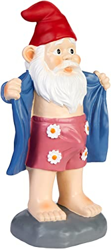 BRUBAKER Nain de Jardin avec Érection - Nain Pervers avec Peignoir et Culotte à Fleurs - Figure de Jardin - Drôle Décoration Résistante aux Intempéries pour Jardin et Camping - 24 cm
