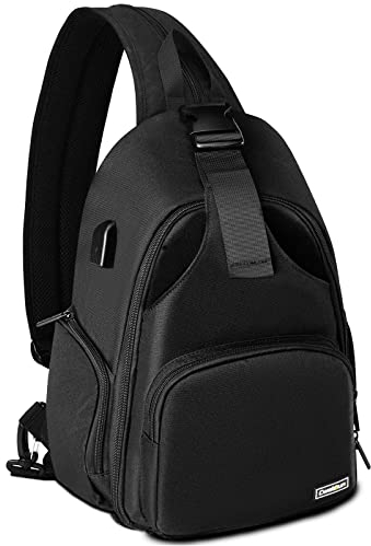 Cwatcun Borsa per fotocamera, custodia per fotocamera a tracolla con supporto per treppiede per fotocamere Canon Nikon Sony Pentax DSLR SLR Mirrorless Nero, 2.0 Nero, L