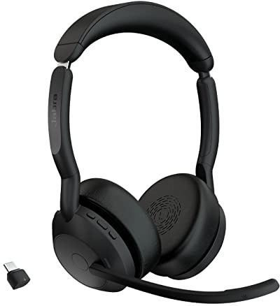 Jabra Evolve2 55 Micro-casque sans fil stéréo avec technologie Jabra Air Comfort, micros à réduction de bruit et ANC. Fonctionne avec les plateformes UC telles que Zoom et Google Meet - Noir