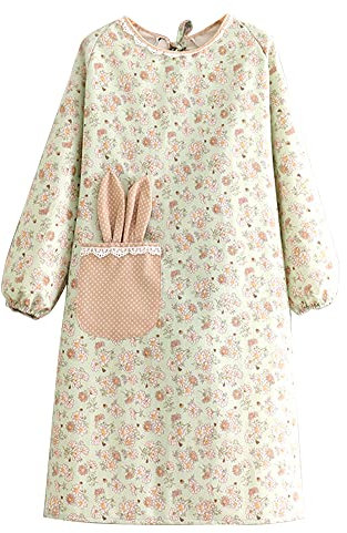 ROXXR Delantal para mujer con mangas, delantal de pintura con bolsillo, delantal de cocina, delantal de cocina, color verde, verde, Talla única