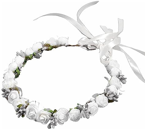 XPEX Blumenkranz Blume Krone Stirnband, Blumenkrone,Haarkranz Krone,Blumen Stirnbänder Kopfschmuck Haarbänder Floral Girlande, für Festival Party Hochzeit Strand (Weiß)