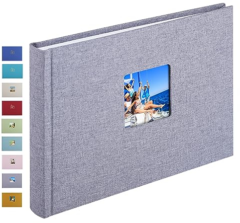 1DOT2 Leinen Fotoalbum, Fotobuch zum Selbstgestalten und Einkleben (24x17 cm, 40 Seiten, Grau)