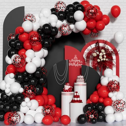 Kit Arche Ballons Rouges Noirs, 148 Pcs Guirlande Ballon Rouges Noirs Blanc | Ballon Latex Épaissi 18/12/5 Pouces, pour Garçon Fille Fête, Remise des Diplômes, Anniversaire, Thème Voiture, Course, Poker