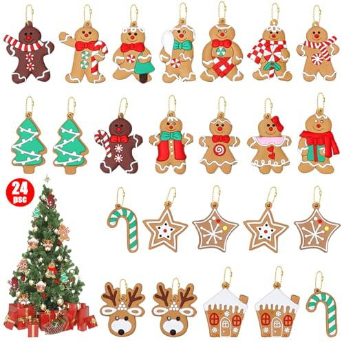 24 decorazioni per albero di Natale, decorazioni per albero di Natale, pan di zenzero, zenzero, uomo, albero di Natale, pan di zenzero, decorazione natalizia per albero di Natale