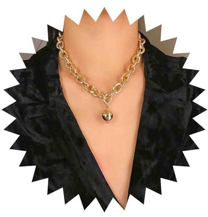 Dervivea Punk Curb Chain Choker Necklace Gold Ball Pendant Necklace Chunky Chain Necklace Cuban Link Necklace Polished Ball Necklace Jewelry for Women and Girls