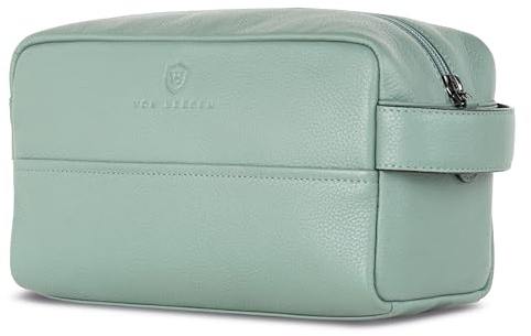 VON HEESEN Kulturbeutel Leder Kulturtasche für Herren & Damen - Echtleder Necessaire ideal zum Reisen - Waschtasche und Kosmetiktasche mit einem Hauptfach türkis, groß