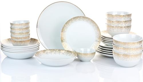 Kombiservice Geschirr DUSTY GOLD 30teilig für 6 Personen/Christmas Gold - festliche Golddekoration/Porzellan runde Form/Waterside England by Retsch Arzberg