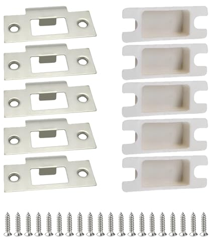 Door Strike Plate with Dust Box and Matching Screws,5 Sets Stainless Steel Door Reinforcement Kit Door Plates Door Covers Door Safety Strike Plate Deadbolt Cover Plate Garage Door Reinforcement