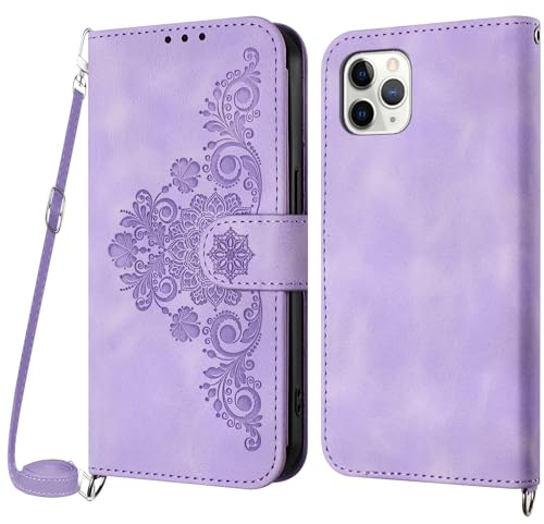 NETANY Funda para iPhone 11 Pro MAX con Cuerda, Flip Billetera Funda Tapa Libro PU Cuero con Ajustable Cordón,【2 Ranuras】【Magnética】,Funda para iPhone 11 Pro MAX (6,5 Pulgadas) (Morado)