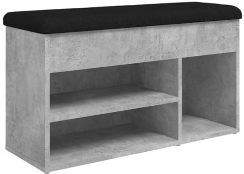 vidaXL Banc à Chaussures, Meuble de Rangement avec Coussin, Banc de Couloir avec Étagère Entrée Salon Intérieur, Moderne, Gris Béton Bois d'Ingénierie