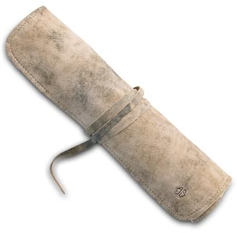 Angus Stoke Noah - Estuche para cuchillos de chef (piel, tamaño grande), Beige-Antiguo, Bolsillo para cuchillos