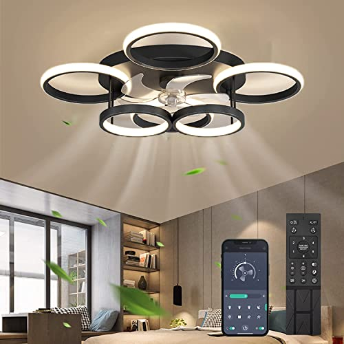 Ventilatore da soffitto con illuminazione a LED, plafoniera dimmerabile da 48 W con ventilatore, con telecomando e timer APP, lampada silenziosa per soggiorno, camera da letto, camera dei bambini