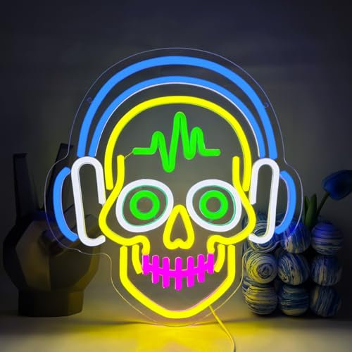 UExnkj-Y Skull Leuchtreklame Led Neon Schild Halloween Neon Schild Wanddekoration Led Schilder USB Neonlicht für Game Room Zimmer Schlafzimmer Party Bar Halloween Dekor