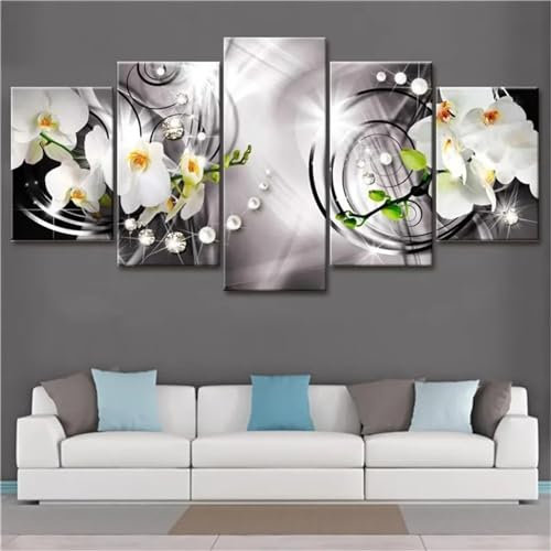 Tinnoon 5 Stück Diamant Malerei Kit Abstrakt Orchidee Diamant Painting Bilder Erwachsene Kinder Voll Diamant Crystal Art Malen Nach Zahlen Basteln Set für Home Décor 100x50cm N-3919