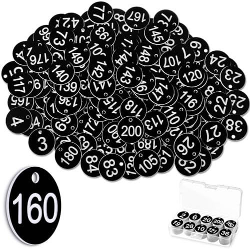 Tenare 1-200 Kunststoff Nummernschilder Nummerierte Gravierte Nummernschilder Bienenstock Etiketten ID Tags mit Loch, ohne Schlüsselringe(Schwarz)