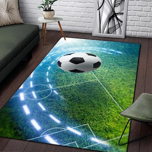 YOUSHIHUI Blauer Fußball-Stadion-Fußball-Heimdekor-Bereichsteppich, Rutschfester, maschinenwaschbarer Teppich, Wohnzimmer-Teppichdekoration