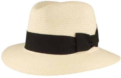 Chapeau de paille Bogart - Chapeau d'été - 100 % papier - Pliable - Particulièrement léger - Flexible - Doux pour la peau - Confortable, Blanc - Garniture noire, Taille M