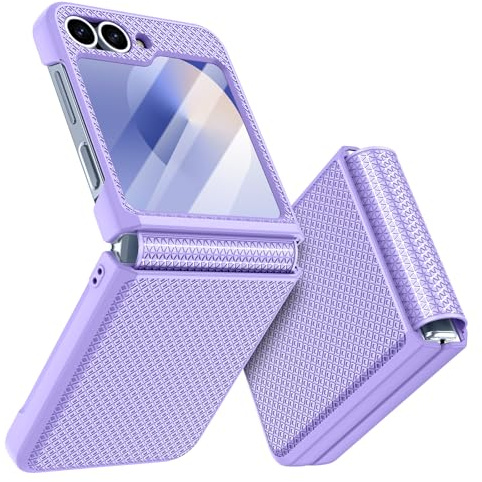 Doeshine for Samsung Galaxy Z Flip 7 FE/Flip 6 Case with Hinge, Purple | Back Screen Protector, Slim Fit Stylish Texture Non-Slip Hard Shockproof Protective Cover for Samsung Galaxy Z Flip 6