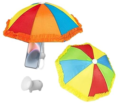 Cell Phone Umbrella Shade, 2 Outdoor Sun Protection Umbrella For Smartphone With Suction, Mobile Phone Sunshade Umbrella, min-i Umbrellas For Doll, Summer Phone Sunshade For Beach(Random Color)
