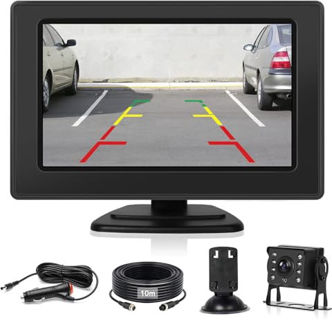 Inefala 4,3 Pollici Telecamera Posteriore con Monitor Schermo IPS, Telecamera AHD Visione Notturna Impermeabile IP68 Backup Telecamera Per Retromarcia Wireless 12V per Auto