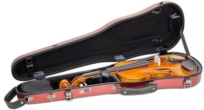 Custodia rigida in policarbonato per violino 4/4 | Finitura rossa opaca, igrometro integrato, vano accessori, copertura interna – Guscio leggero e resistente