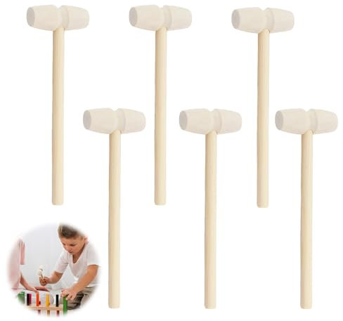 Cncedi 6 Pcs Mini Wooden Hammers, Wooden Crab Mallet, Educational Pounding Toys, Small Wooden Beating Tools for Boys Girls DIY