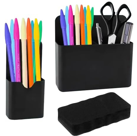 Parthan Magnetic Pen Holder & Eraser Set for Whiteboard and Fridge (Black, 2 Pcs)