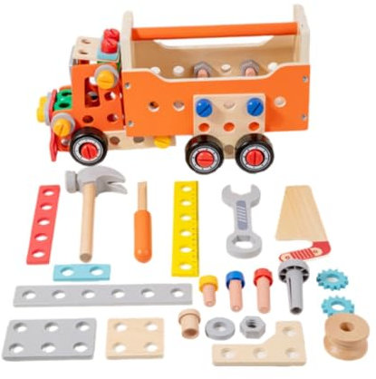 predolo Werkzeugkasten aus Holz für Kinder, Spielzeugset, Holzbausatz, Geschenkideen für Weihnachten und Geburtstage
