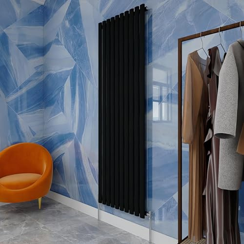 Vertical Oval Column Radiator Black 1800x590mm Single panel for Bathroom/Hall/Kitchen Central heating Radiator