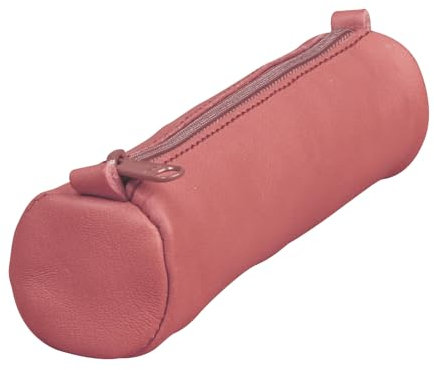 Clairefontaine 77020C Collection Age Bag Une Petite Trousse Ronde en Véritable Cuir d'Agneau Rose Antique - 18,5 cm x 4 cm de Diamètre