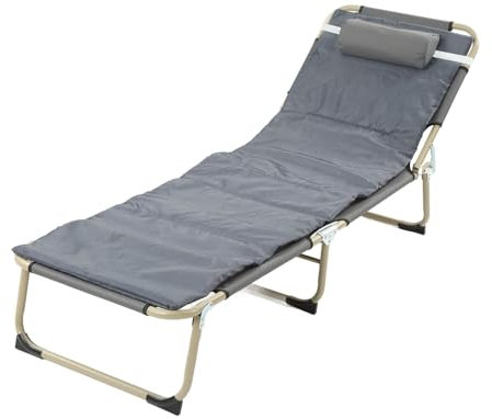 Lounge-Sessel, Chaiselongue, Eisen-Einzelbett-Liegestuhl, Klappbare Liegeliege, Camping-Liege, Klappbett, Outdoor-Lounge-Stühle mit Kissen für Strand-Pool-Camping (56 Rundrohr