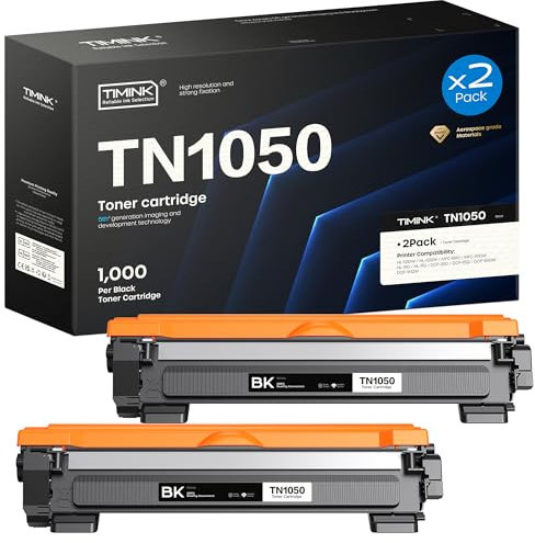 Timink 2er-Pack TN1050 TN-1050 Kompatible für Brother TN1050 Toner Kompatible für HL-1210W DCP-1612W MFC-1910W DCP-1610W HL-1212W HL-1110 DCP-1510 DCP-1512 DCP-1610 MFC-1810 (2 schwarz)