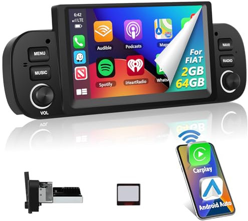 2+64G Carplay Autoradio per FIAT PANDA 2013-2020 con Wireless Android Auto, Motorsi Android 13 Bluetooth Car Stereo Schermo con GPS Navigation/WiFi/RDS/FM/SWC/USB/Mirror Link/Canbus + Mic