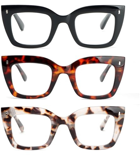 KoKoBin 3 confezioni di oversized occhiali da lettura quadrati da donna, anti luce blu con cerniere a molla occhiali (3 Pack, 2.5, Diottria)