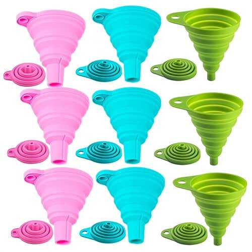 9Pcs Small Funnel, Funnels for Filling Bottles or Containers, Funnel Kitchen, Funnels, Silicone, Flexible, Reusable, Easy to Clean, for Filling Water Bottle Liquid Transfer Food Grade