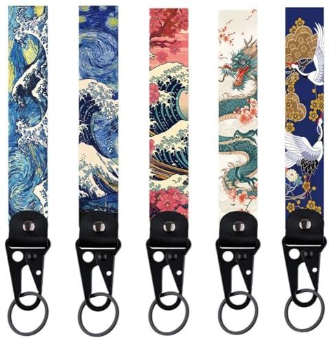 Ericetion 5 Stück Japanischer Stil Wellen Schlüsselanhänger Hand Handgelenk Lanyard Schlüsselanhänger Stoffanhänger Schlüsselanhänger Persönlichkeit Schlüsselanhänger Für Motorräder Fahrrad Autoteile