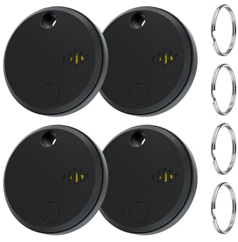 NXPZ Tag Traceur GPS (4-Pack), Compatible avec Apple Find My (Uniquement iOS), avec Anneau Porte-Clés, Autonomie de 1 an pour Clés, Portefeuilles, Valises et Sac à Dos(Noir)