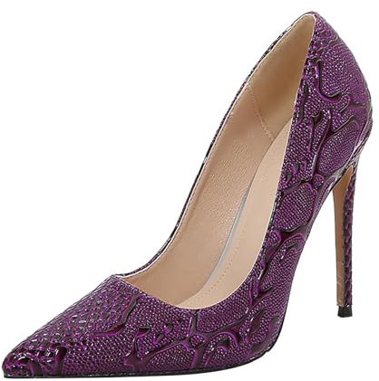 Pumps, scarpe da donna con tacco alto, sexy, stampa serpente, scarpe da sera, eleganti da sposa, scarpe da sposa, scarpe con tacco Mary Jane, scarpe basse, taglie 36-46, Lilla, 45 EU