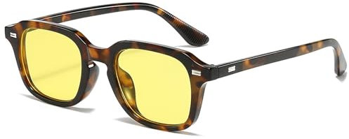 CIKJUK Retro Square Sunglasses Womens Mens Vintage Tinted Lens Rectangular Ladies Sun Glasses with UV Protection-Leopard/Yellow
