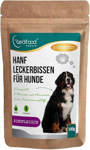 Redfood Nature Hanf Leckerbissen für Hunde, Rindfleisch Superfood, mit Vitaminen und Mineralien, ohne Konservierungsstoffe, 100g