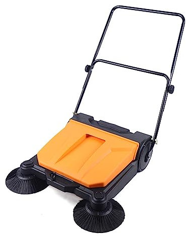 Industrial Floor Sweeper Machine, 26 Hand Push Outdoor Commercial Cleaning Tool with 4 Gal Trash Bin for Garage, Driveway, Hotel