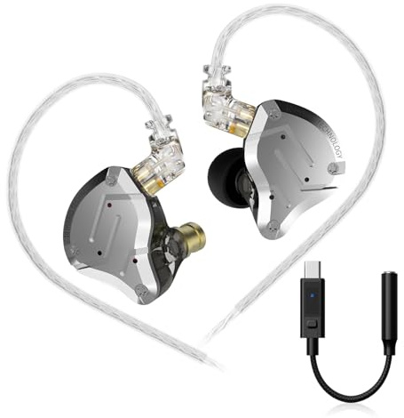KZ Auriculares ZS10 Pro IEM 4BA+1DD Hybrid Drivers in-Ear Monitores con USB-C a 3.5mm Adaptador de auriculares con 4 modos de ecualización DSP (USB C)